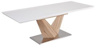 ALARAS jídelní stůl bílá vysoký lesk / dub sonoma 160(220)x90(ALARS) (S) (K150-Z)