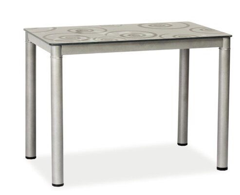 DAMAR (DAMARSZ) jídelní stůl 100X60 šedý /šedé nohy, tvrzené sklo s ornamentem (S) (K150-E)