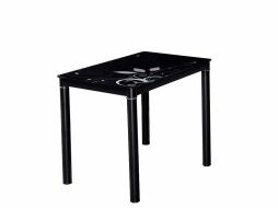 DAMAR (DAMARC80) jídelní stůl 80X60 černý / nohy černé,tvrzené sklo s ornamentem (S) (K150-E)