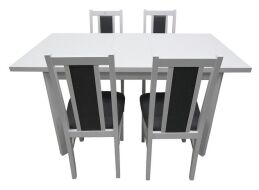 MILENIUM 1 - jídelní set stůl+4 židle (Max 5P+Boss 14 ) bílá (borovice andersen)/látka 8 šedá - kolekce 