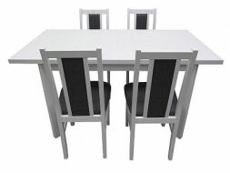 MILENIUM 1 - jídelní set stůl+6 židlí  bílá (borovice andersen)/látka šedá