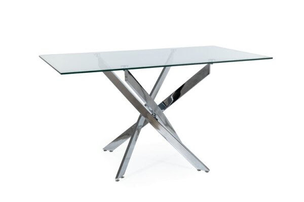 TRENDY AGIS II  - jídelní stůl 140, sklo čiré tvrzené / nohy CHROM(S) (AGISIICH140=2BALÍKY)(K150-E)
