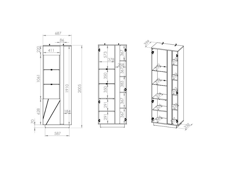 LAMIA 03L vitrína 1D1W beton/bílý lesk - 5
