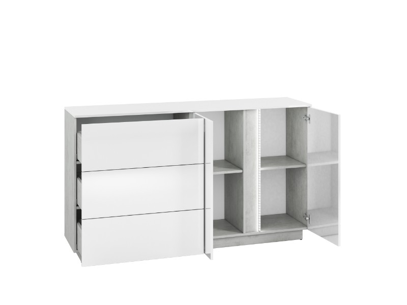 LAMIA 06 -komoda 3S2D, lamino, beton/bílá lesk/bílá lesk MDF (ML) (LUMENS06=2BALÍKY) (K150)NOVINKA - 1