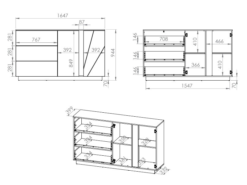 LAMIA 06 -komoda 3S2D, lamino, beton/bílá lesk/bílá lesk MDF (ML) (LUMENS06=2BALÍKY) (K150)NOVINKA - 6