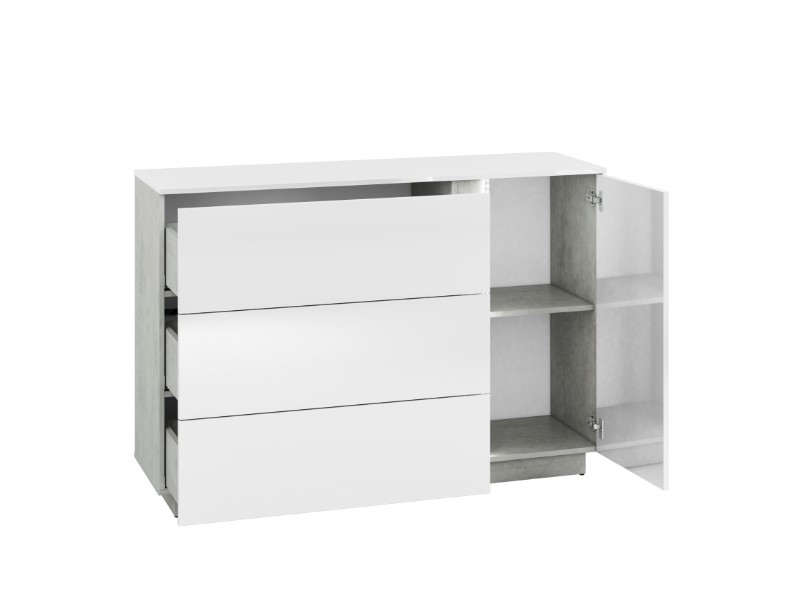 LAMIA 07 -komoda 3S1D, lamino, beton/bílá lesk/bílá lesk MDF (ML) (LUMENS07=2BALÍKY) (K150)NOVINKA - 1