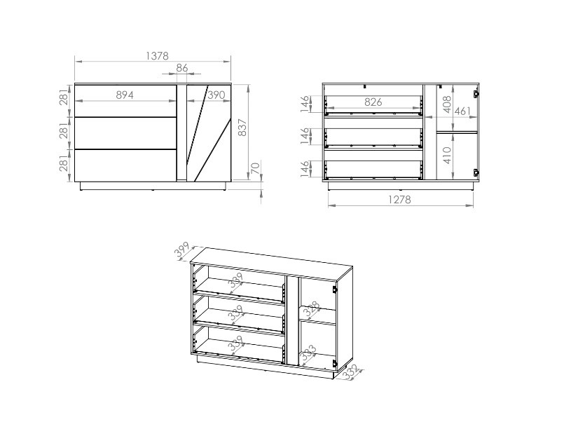 LAMIA 07 -komoda 3S1D, lamino, beton/bílá lesk/bílá lesk MDF (ML) (LUMENS07=2BALÍKY) (K150)NOVINKA - 5