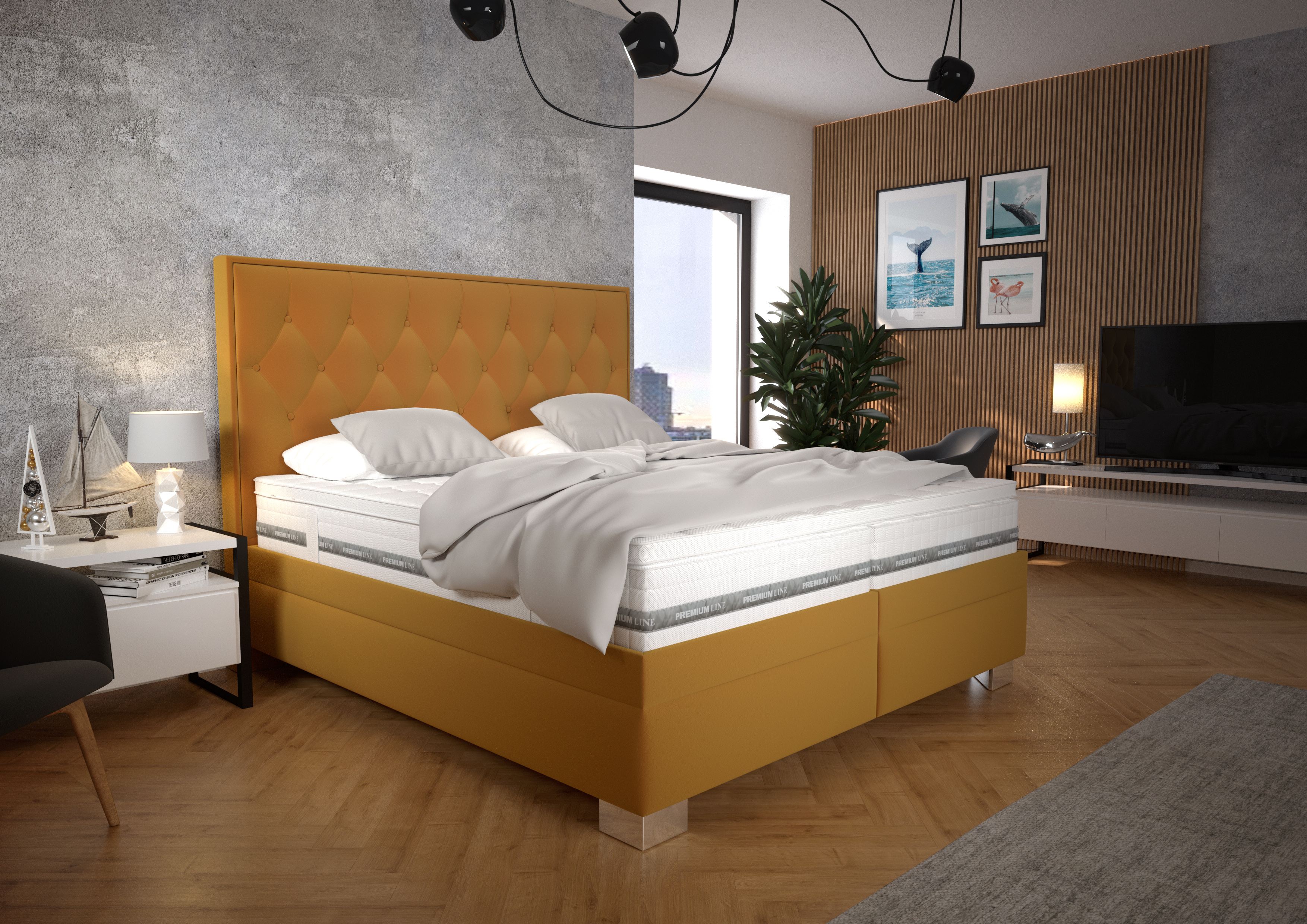 KERSTIN čalouněná postel, 180x200, Žlutá - 7