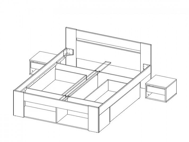 MARAJO 08 (MILO 08) postel 140 korpus+2 noční stolky+úložný prostor -bez roštu a matrace-dub sonoma 3D/bilá (SZ) (K150-Z) - 3