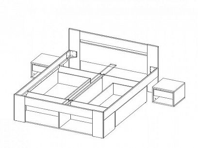 MARAJO 09 (MILO 09)  postel 160 korpus+2 noční stolky+úložný prostor, dub sonoma 3D/bílá-bez roštu a matrace (SZ) (K150-Z) - 3