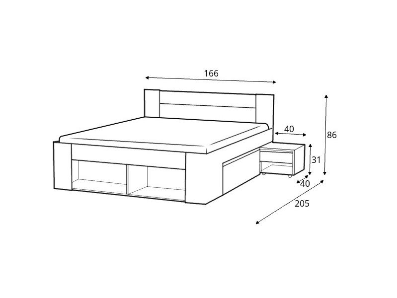 MARAJO 09 (MILO 09)  postel 160 korpus+2 noční stolky+úložný prostor, dub sonoma 3D/bílá-bez roštu a matrace (SZ) (K150-Z) - 4