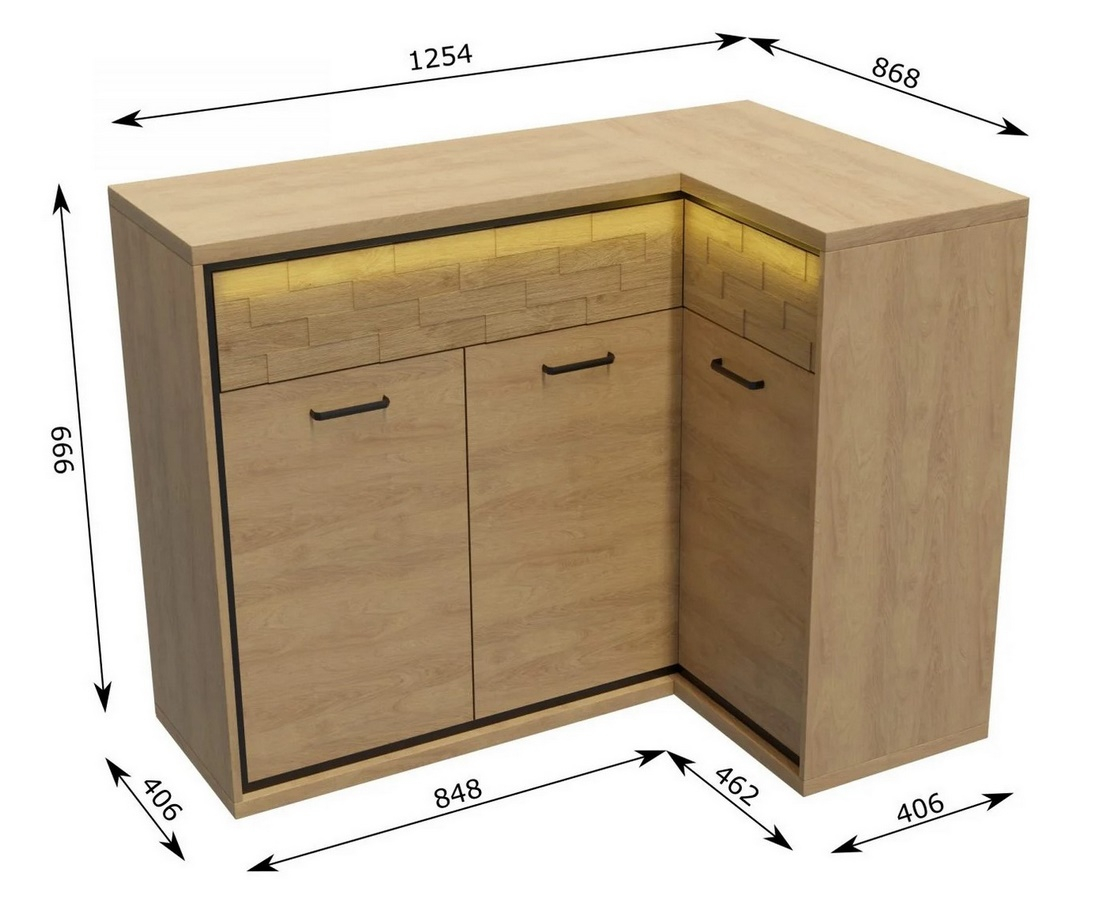 Komoda rohová PILETAS M-15 dub hickory pravá - 5 Komoda rohová PILETAS M-15 dub hickory pravá - 5