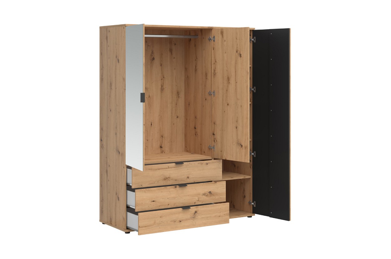 šatní skříň VABRES SZF1D2M3S - dub artisan/černá1 - 2
