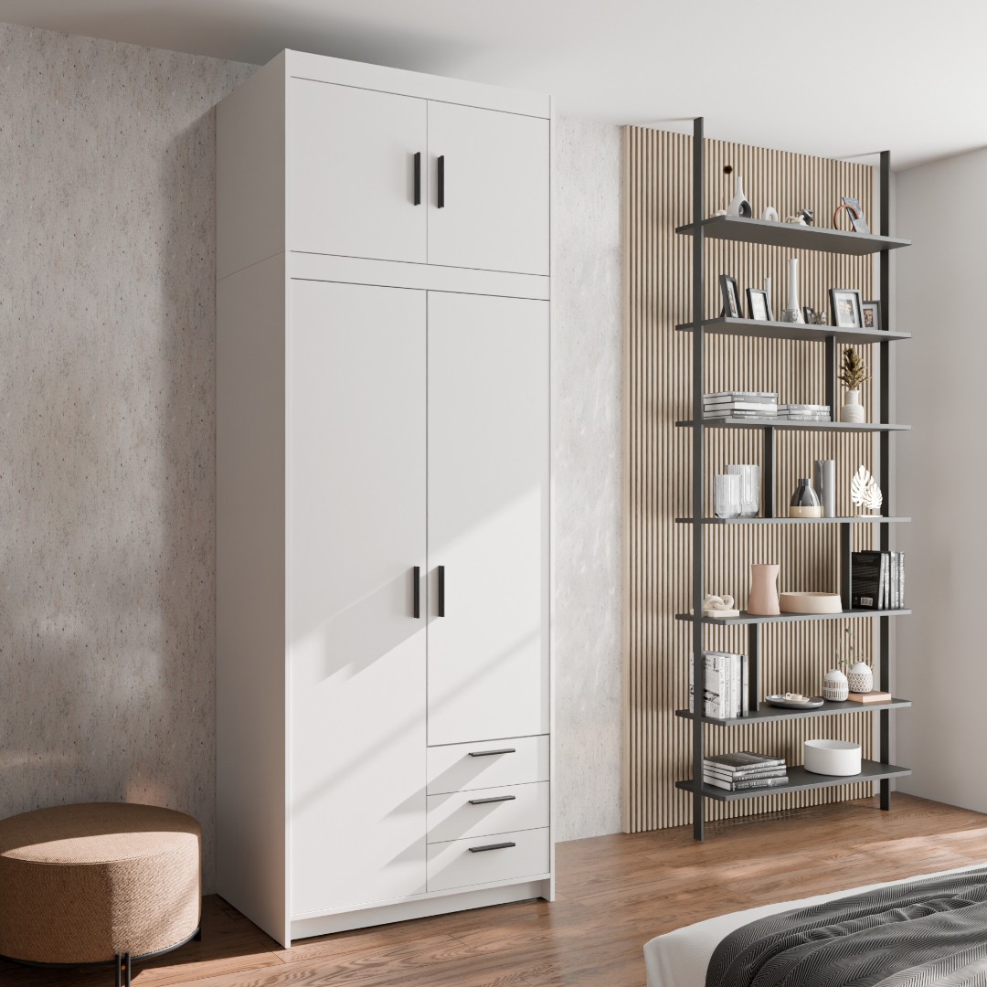 EVERLY 2D3SN - skříň S NÁDSTAVCEM - Bílá (ELENA WH02 3S1+NAEL WH02) 