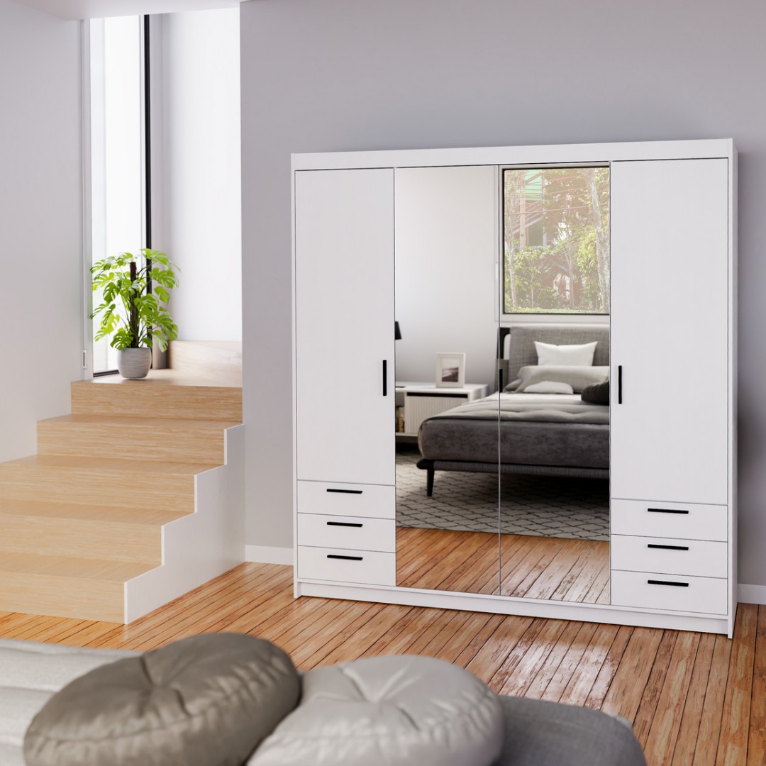EVERLY 2D2L6S - skříň se zrcadly a 6 šuplíky BEZ NÁDSTAVCE Bílá (ELENA WH04 6S =4BALÍKY) 