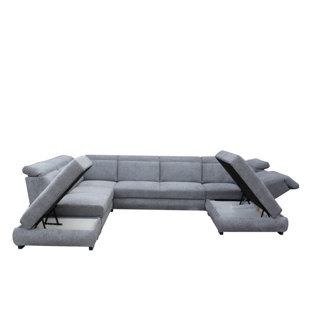 IRIS U - TABURET+2+ROH+2F+ROH+OTsUP sedací souprava, látka ŠEDÁ Aragon 90 (IRYS pufa+2+R+2F+R+OTsUP=6balíků) (FE) (K250) NOVINKA - 6